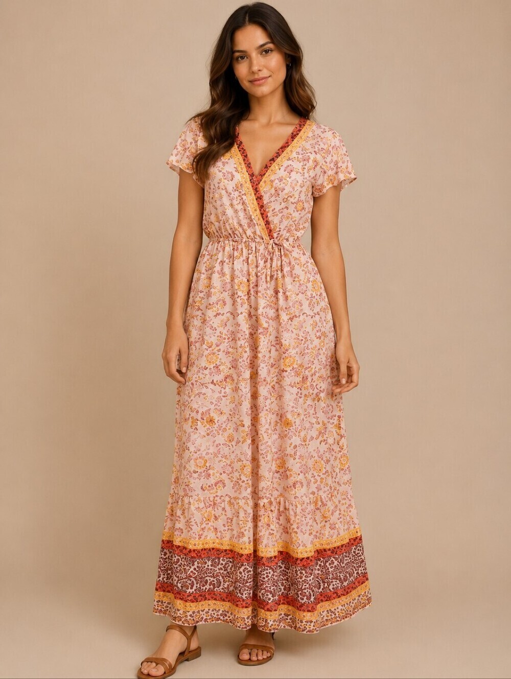 BEBOP 1990s Floral Faux Wrap Surplice Festival Maxi Dress Medium